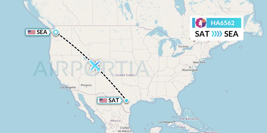 HA6562 Hawaiian Airlines Flight Map: San Antonio to Seattle