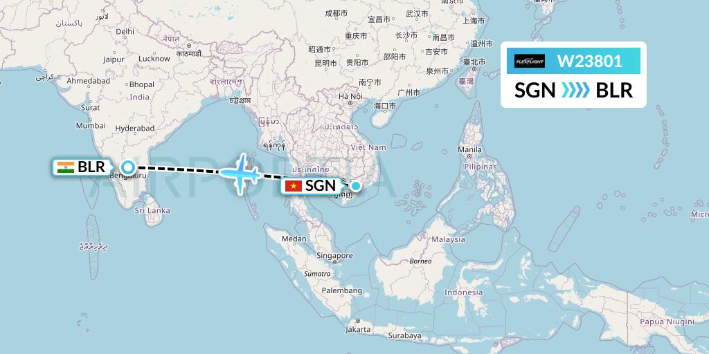 W23801 Flex Flight Flight Map: Ho Chi Minh City to Bangalore