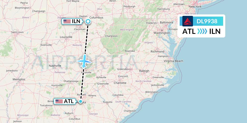 DL9938 Delta Air Lines Flight Map: Atlanta to Wilmington