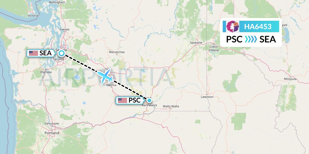 HA6453 Hawaiian Airlines Flight Map: Pasco to Seattle