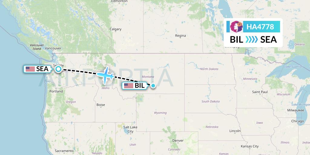 HA4778 Hawaiian Airlines Flight Map: Billings to Seattle