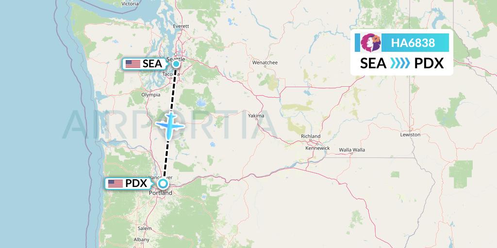 HA6838 Hawaiian Airlines Flight Map: Seattle to Portland