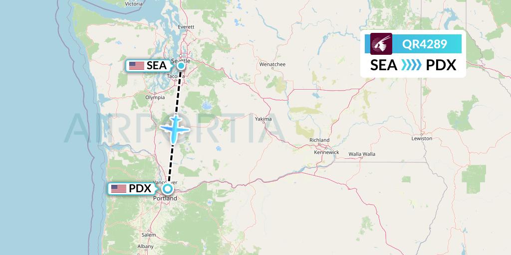 QR4289 Qatar Airways Flight Map: Seattle to Portland