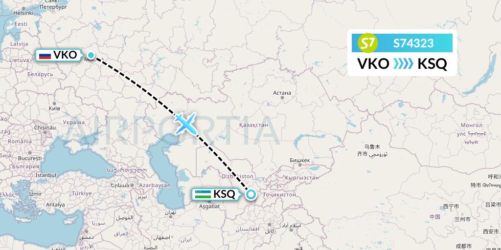 S74323 S7 Airlines Flight Map: Moscow to Karshi