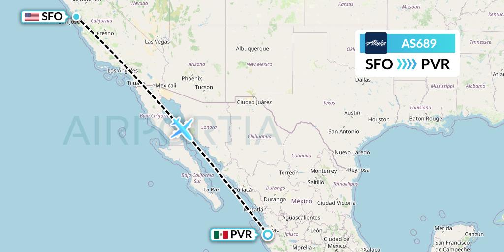 AS689 Alaska Airlines Flight Map: San Francisco to Puerto Vallarta