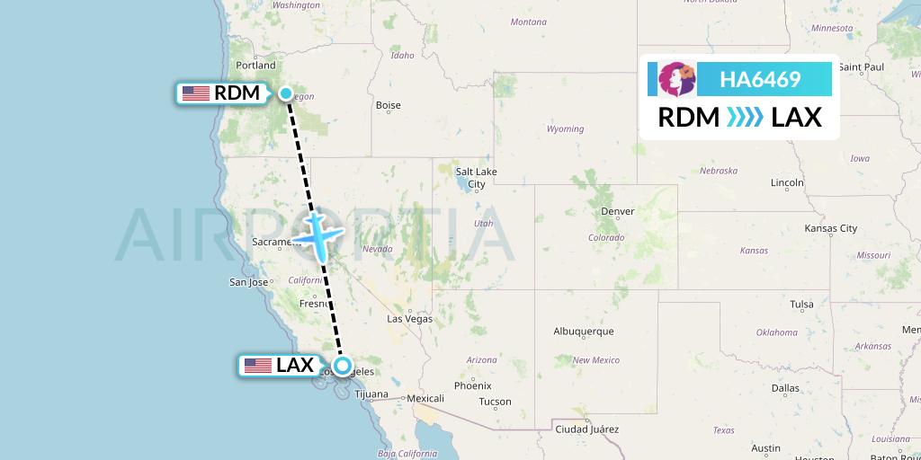HA6469 Hawaiian Airlines Flight Map: Redmond to Los Angeles