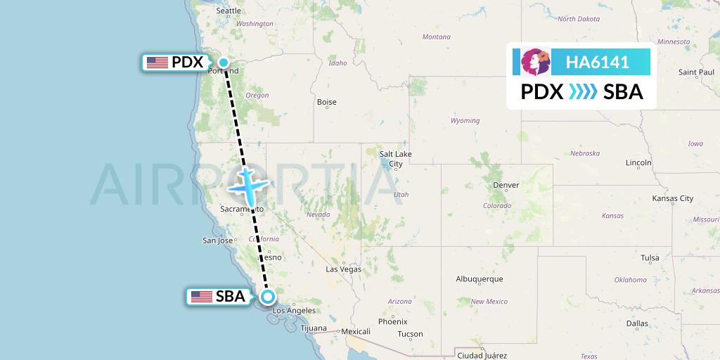HA6141 Hawaiian Airlines Flight Map: Portland to Santa Barbara