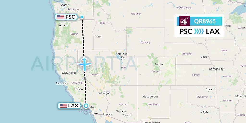 QR8965 Qatar Airways Flight Map: Pasco to Los Angeles
