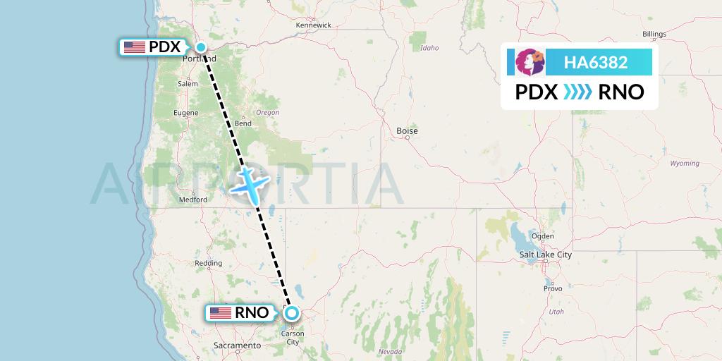 HA6382 Hawaiian Airlines Flight Map: Portland to Reno