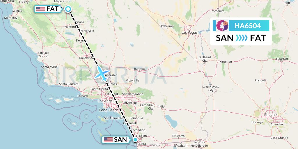 HA6504 Hawaiian Airlines Flight Map: San Diego to Fresno