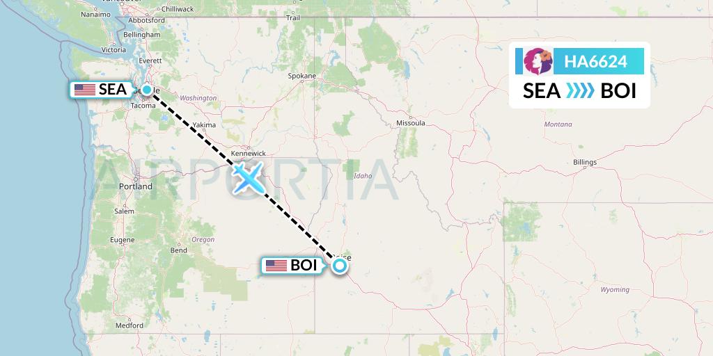 HA6624 Hawaiian Airlines Flight Map: Seattle to Boise