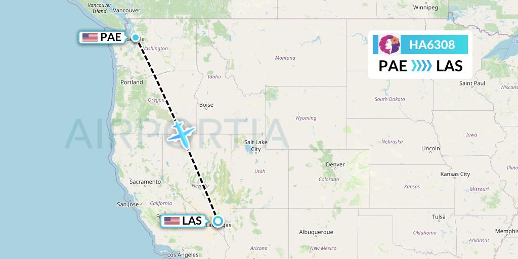 HA6308 Hawaiian Airlines Flight Map: Everett to Las Vegas
