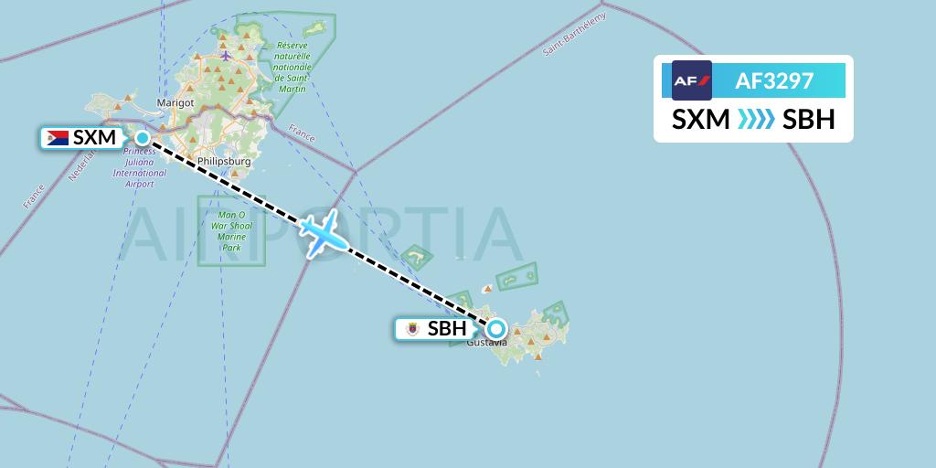 AF3297 Air France Flight Map: Sint Maarten to St. Jean