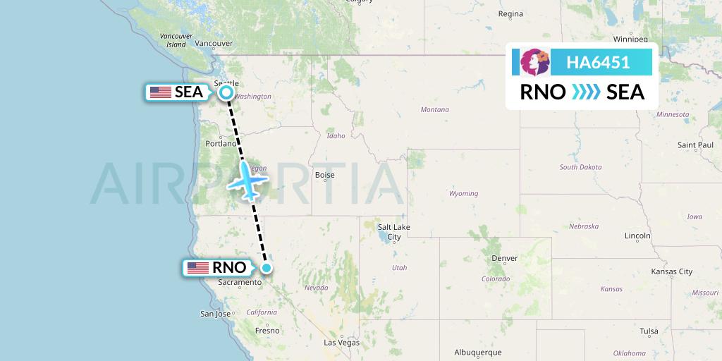 HA6451 Hawaiian Airlines Flight Map: Reno to Seattle