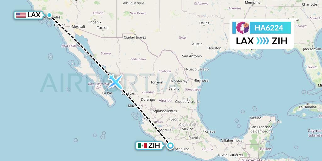 HA6224 Hawaiian Airlines Flight Map: Los Angeles to Zihuatanejo