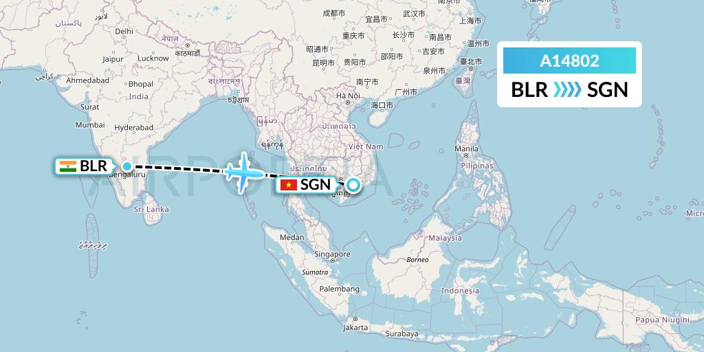 A14802 A.p.g. Distribution Systems Flight Map: Bangalore to Ho Chi Minh City
