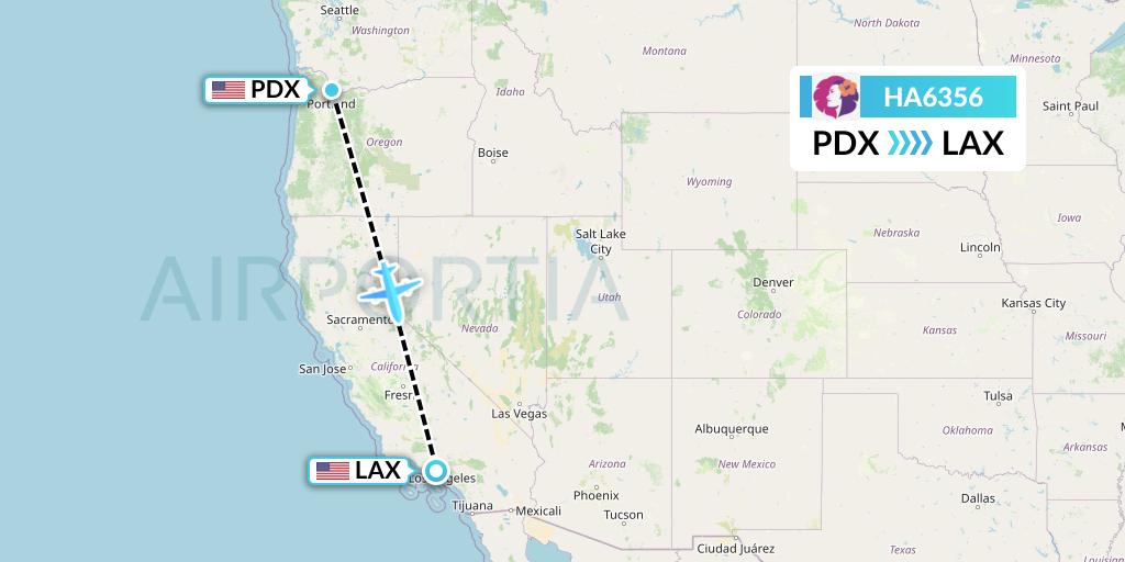 HA6356 Hawaiian Airlines Flight Map: Portland to Los Angeles