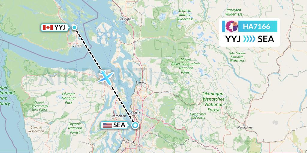 HA7166 Hawaiian Airlines Flight Map: Victoria to Seattle
