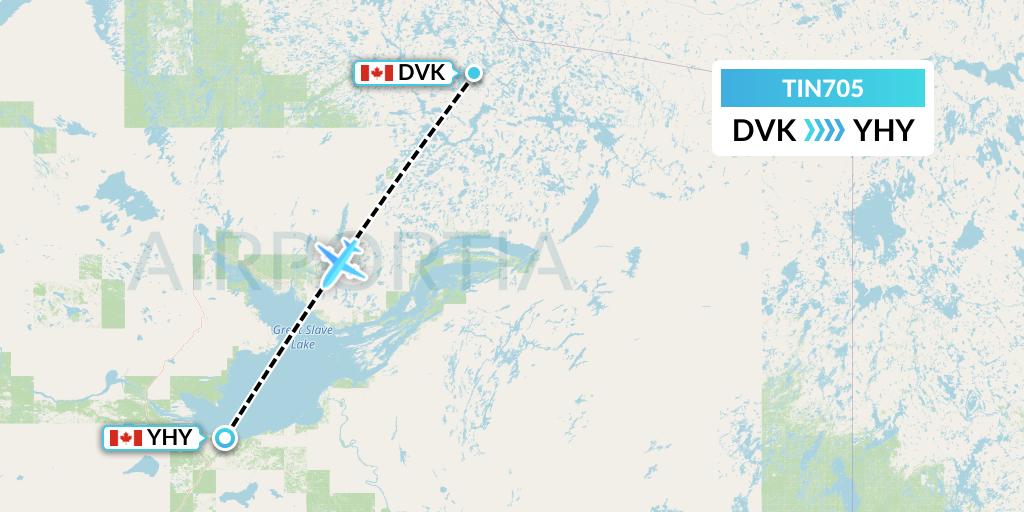 TIN705 Air Tindi Flight Map: Diavik to Hay River