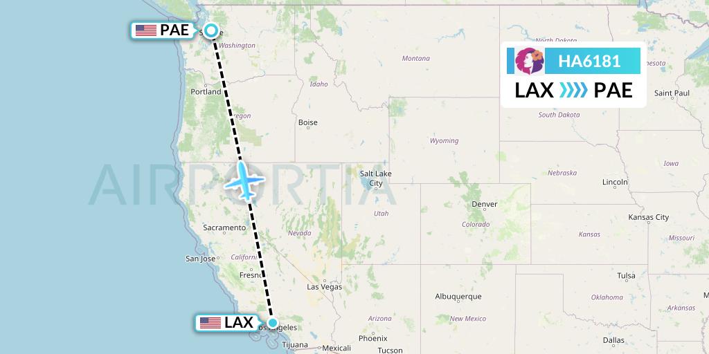 HA6181 Hawaiian Airlines Flight Map: Los Angeles to Everett