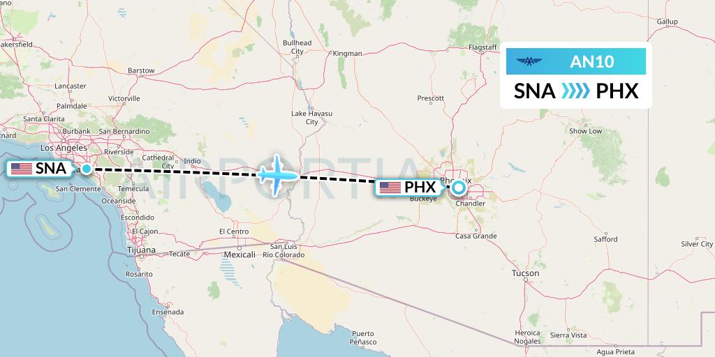 AN10 Advanced Air Flight Map: Orange County to Phoenix