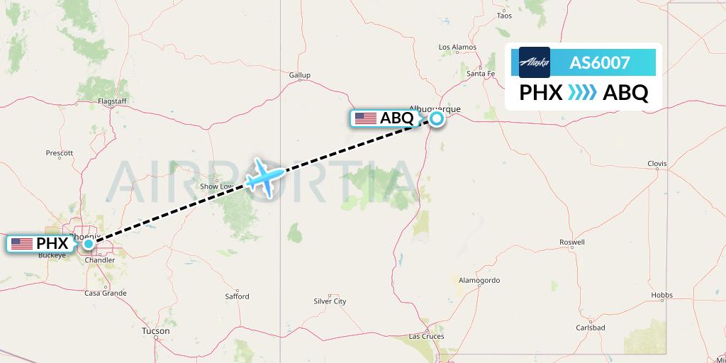 AS6007 Alaska Airlines Flight Map: Phoenix to Albuquerque