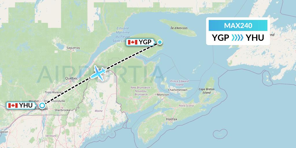 MAX240 Max Aviation Flight Map: Gaspe to Montreal