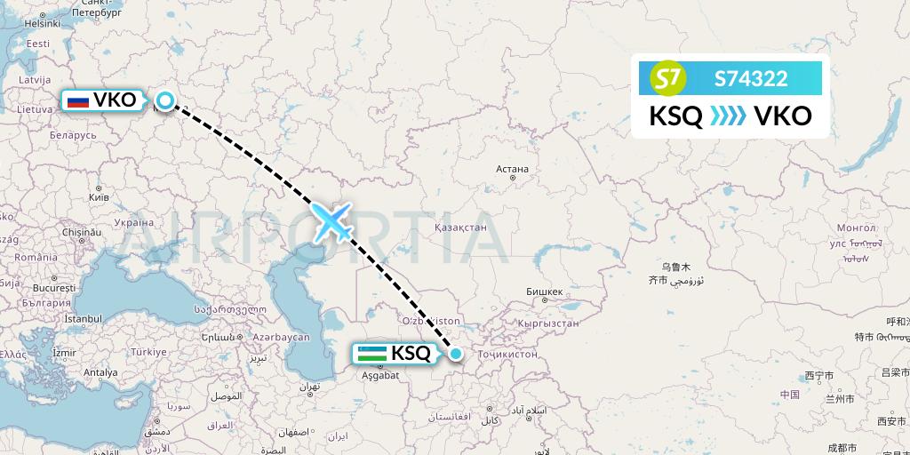 S74322 S7 Airlines Flight Map: Karshi to Moscow