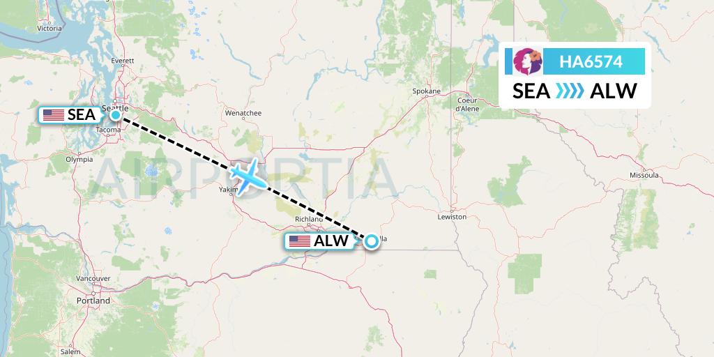 HA6574 Hawaiian Airlines Flight Map: Seattle to Walla Walla