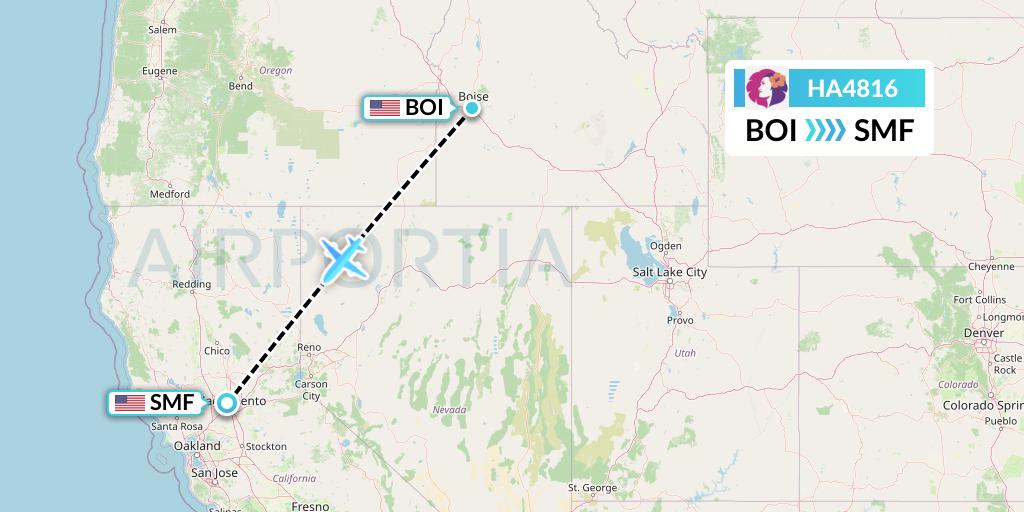 HA4816 Hawaiian Airlines Flight Map: Boise to Sacramento