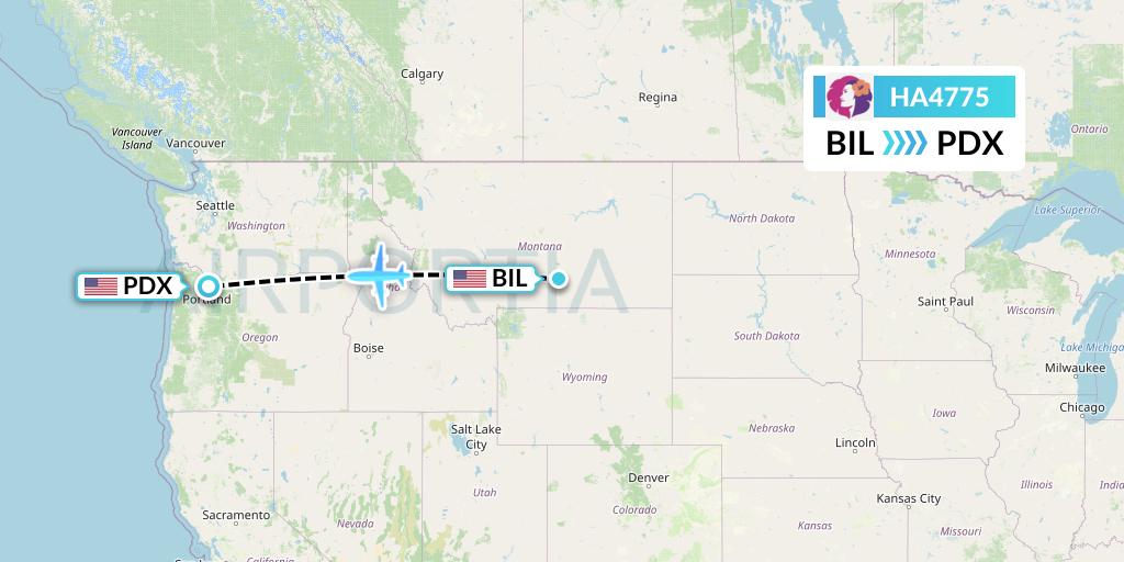HA4775 Hawaiian Airlines Flight Map: Billings to Portland