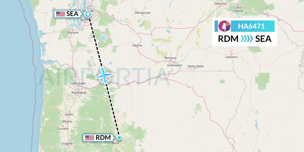 HA6471 Hawaiian Airlines Flight Map: Redmond to Seattle