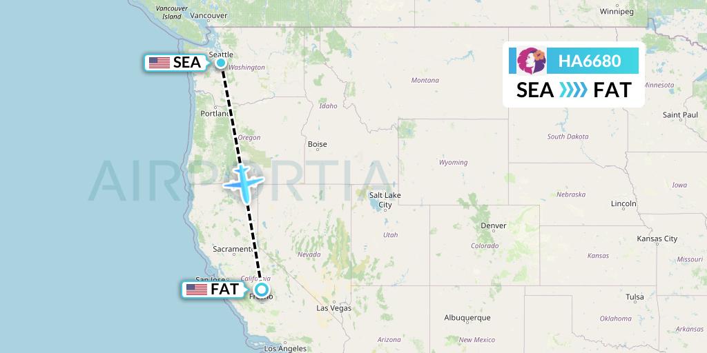 HA6680 Hawaiian Airlines Flight Map: Seattle to Fresno