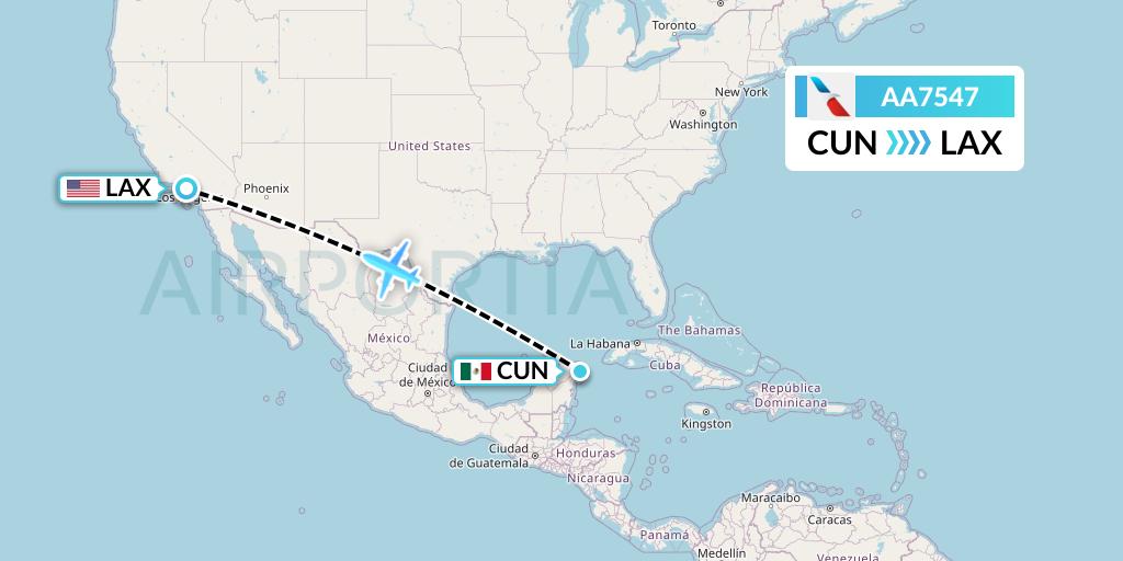AA7547 American Airlines Flight Map: Cancun to Los Angeles