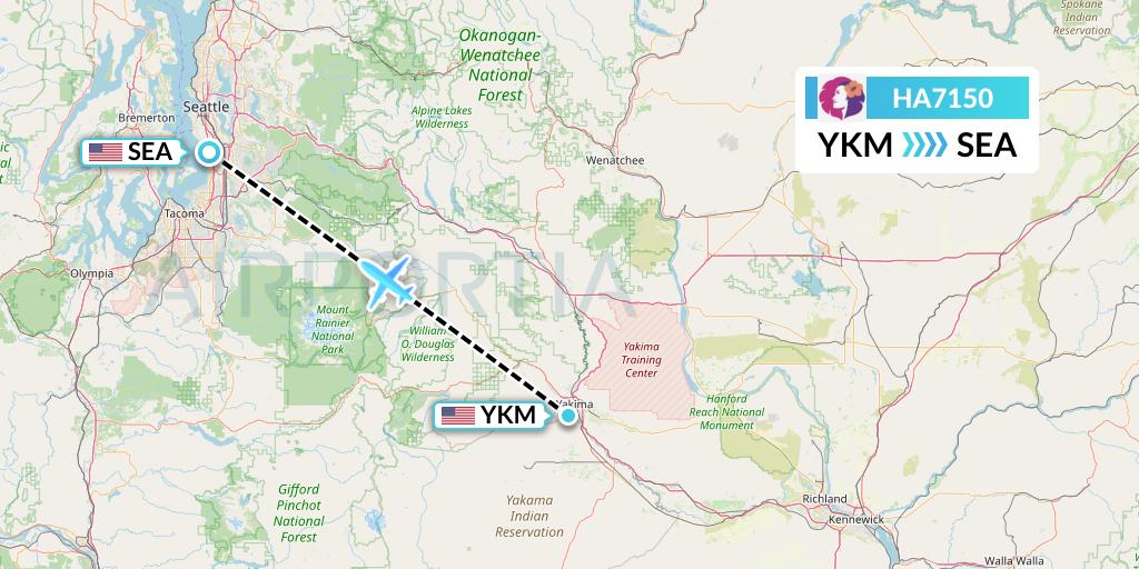 HA7150 Hawaiian Airlines Flight Map: Yakima to Seattle