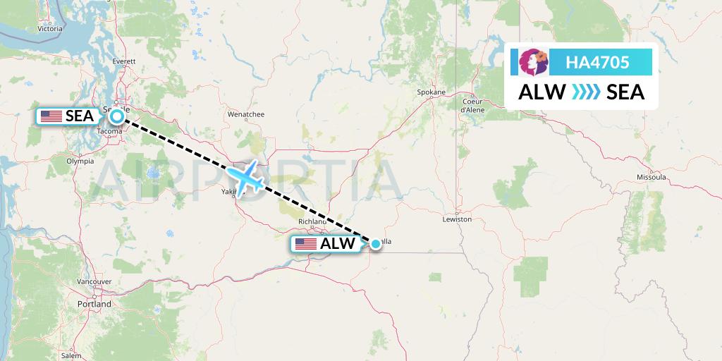 HA4705 Hawaiian Airlines Flight Map: Walla Walla to Seattle