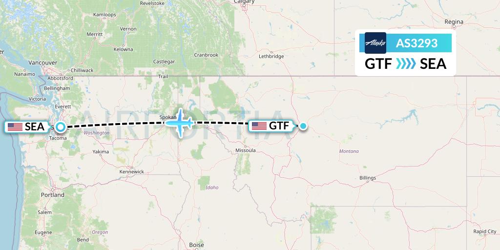 AS3293 Alaska Airlines Flight Map: Great Falls to Seattle