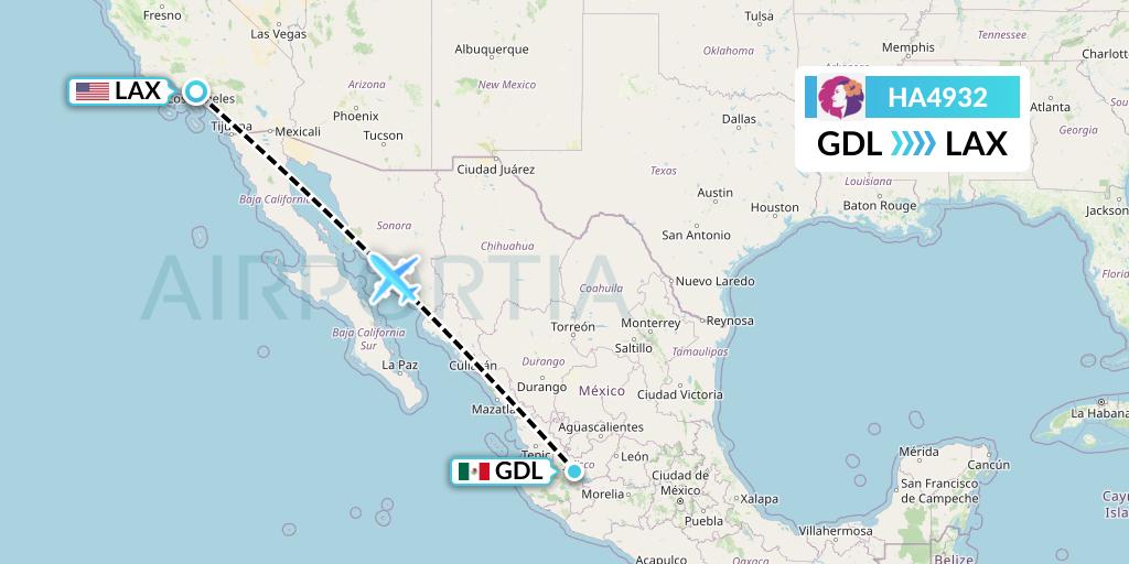 HA4932 Hawaiian Airlines Flight Map: Guadalajara to Los Angeles