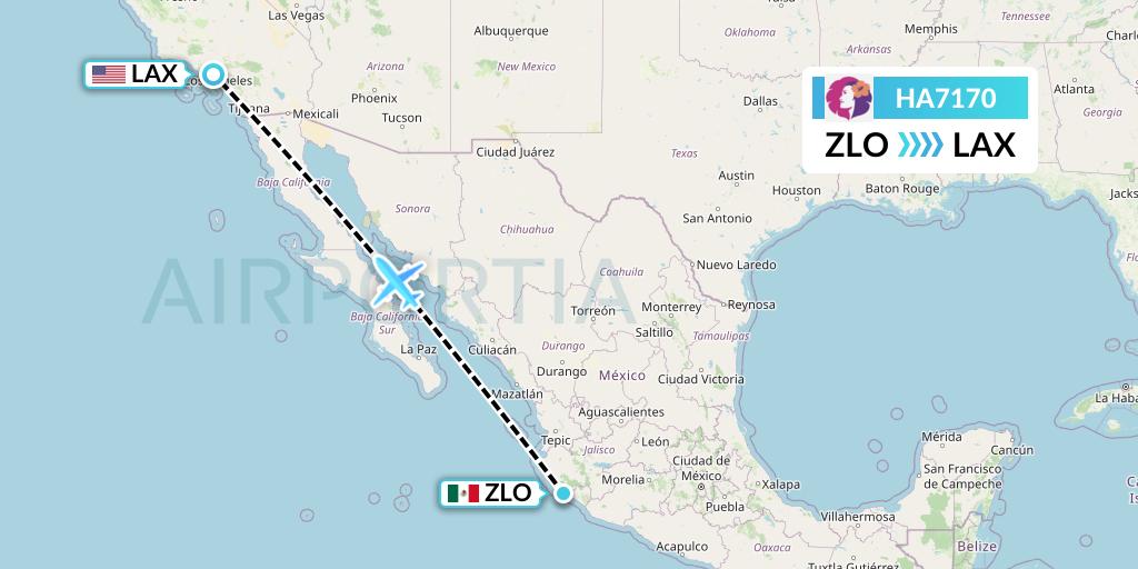 HA7170 Hawaiian Airlines Flight Map: Manzanillo to Los Angeles