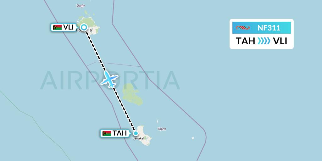 NF311 Air Vanuatu Flight Map: Vanuatu to Port Vila