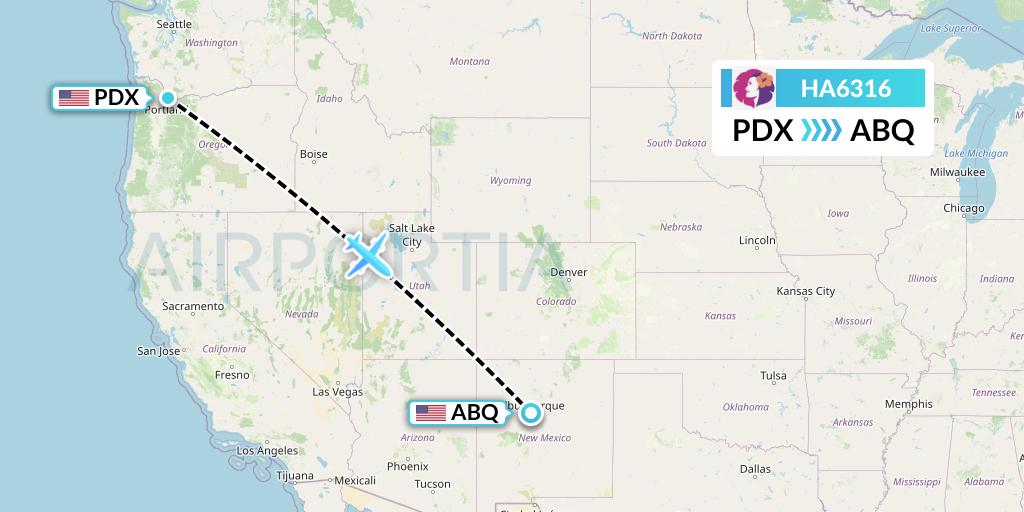 HA6316 Hawaiian Airlines Flight Map: Portland to Albuquerque