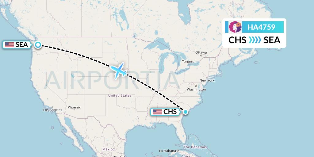 HA4759 Hawaiian Airlines Flight Map: Charleston to Seattle