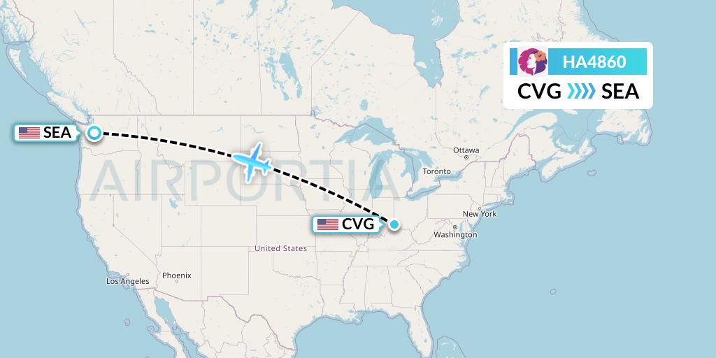 HA4860 Hawaiian Airlines Flight Map: Cincinnati to Seattle