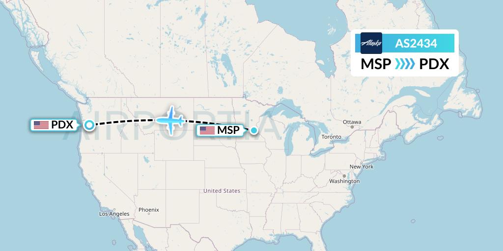 AS2434 Alaska Airlines Flight Map: Minneapolis to Portland