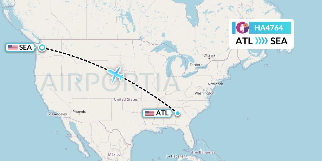HA4764 Hawaiian Airlines Flight Map: Atlanta to Seattle