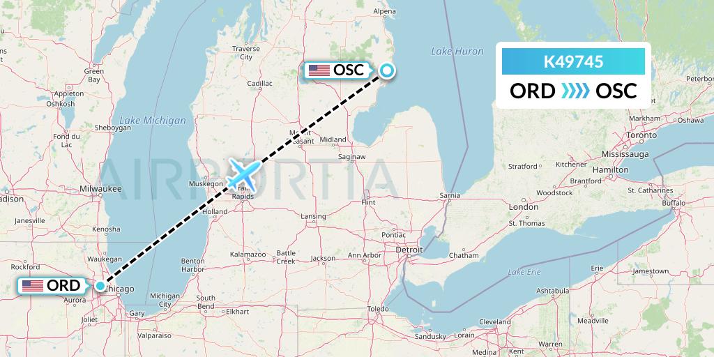 K49745 Kalitta Air Flight Map: Chicago to Oscoda
