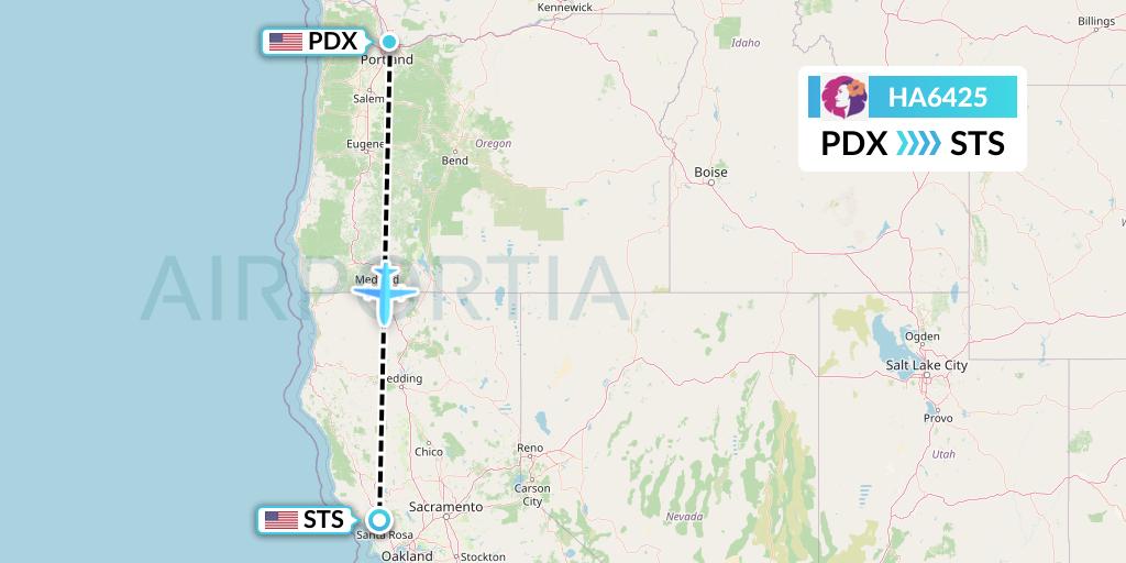HA6425 Hawaiian Airlines Flight Map: Portland to Santa Rosa