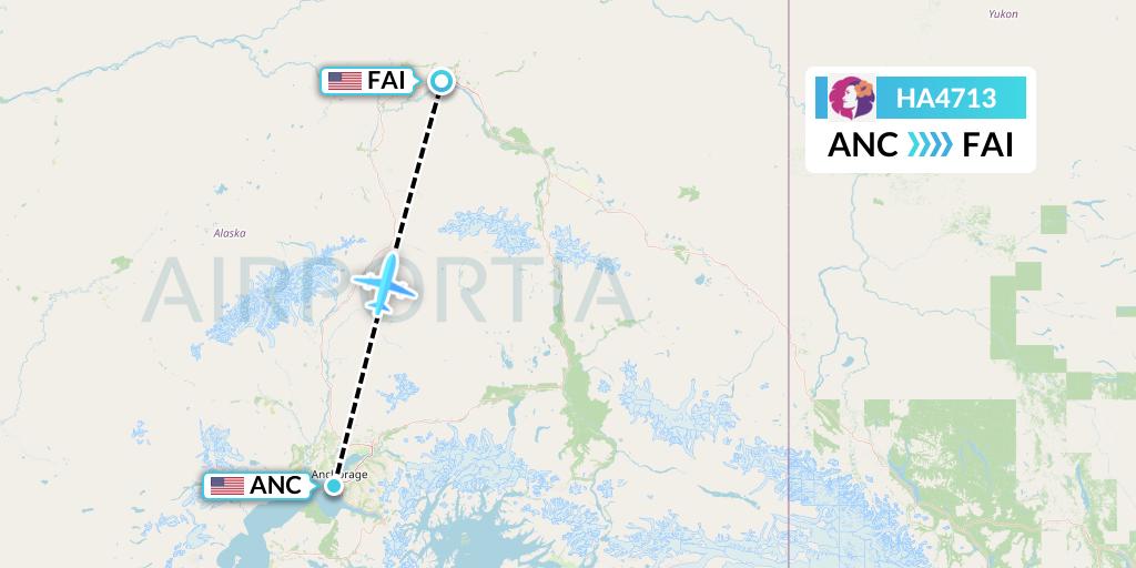 HA4713 Hawaiian Airlines Flight Map: Anchorage to Fairbanks