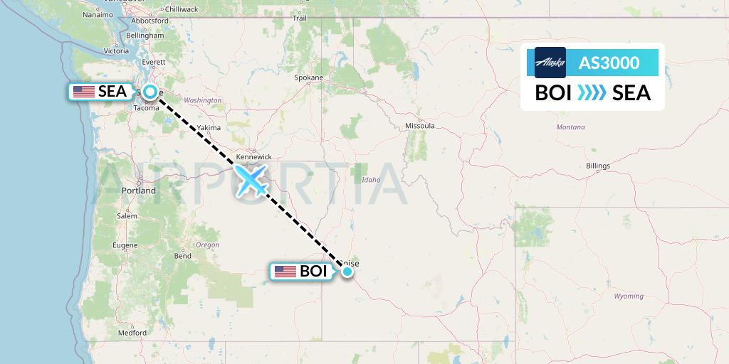 AS3000 Alaska Airlines Flight Map: Boise to Seattle