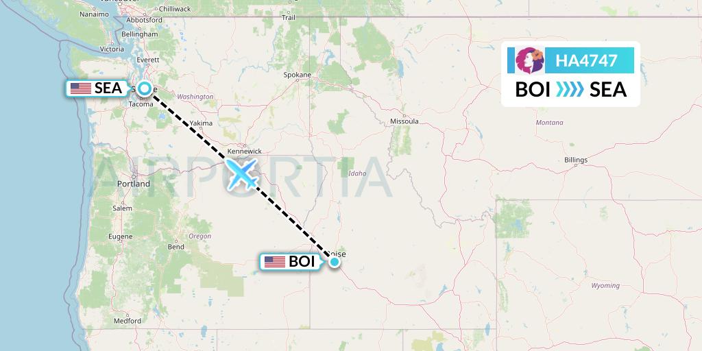 HA4747 Hawaiian Airlines Flight Map: Boise to Seattle